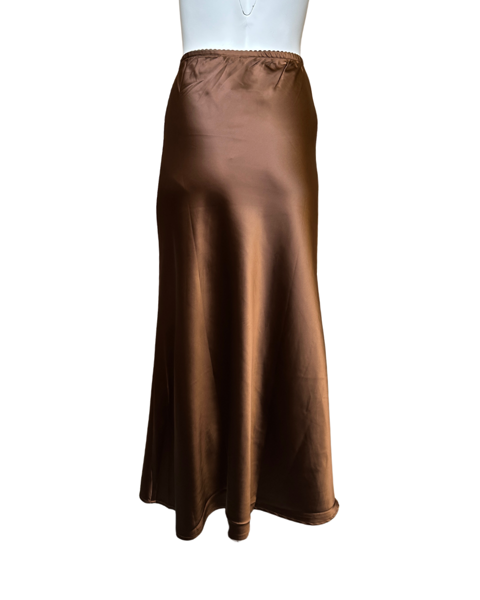 SATIN SLIP MIDI SKIRT - Brown - Blackbird Boutique