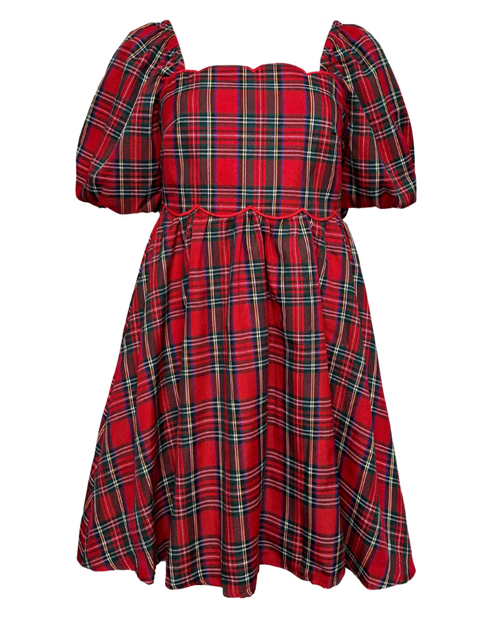 Plaid Square Neck Mini Dress in Red