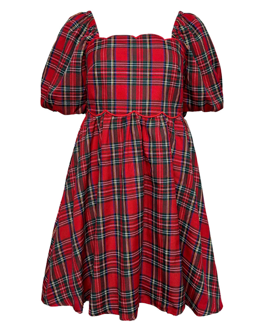 Plaid Square Neck Mini Dress in Red - Blackbird Boutique