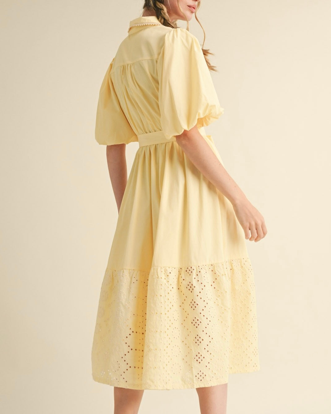 Embroidered Mix Striped Midi Dress in Lemon Yellow - Blackbird Boutique