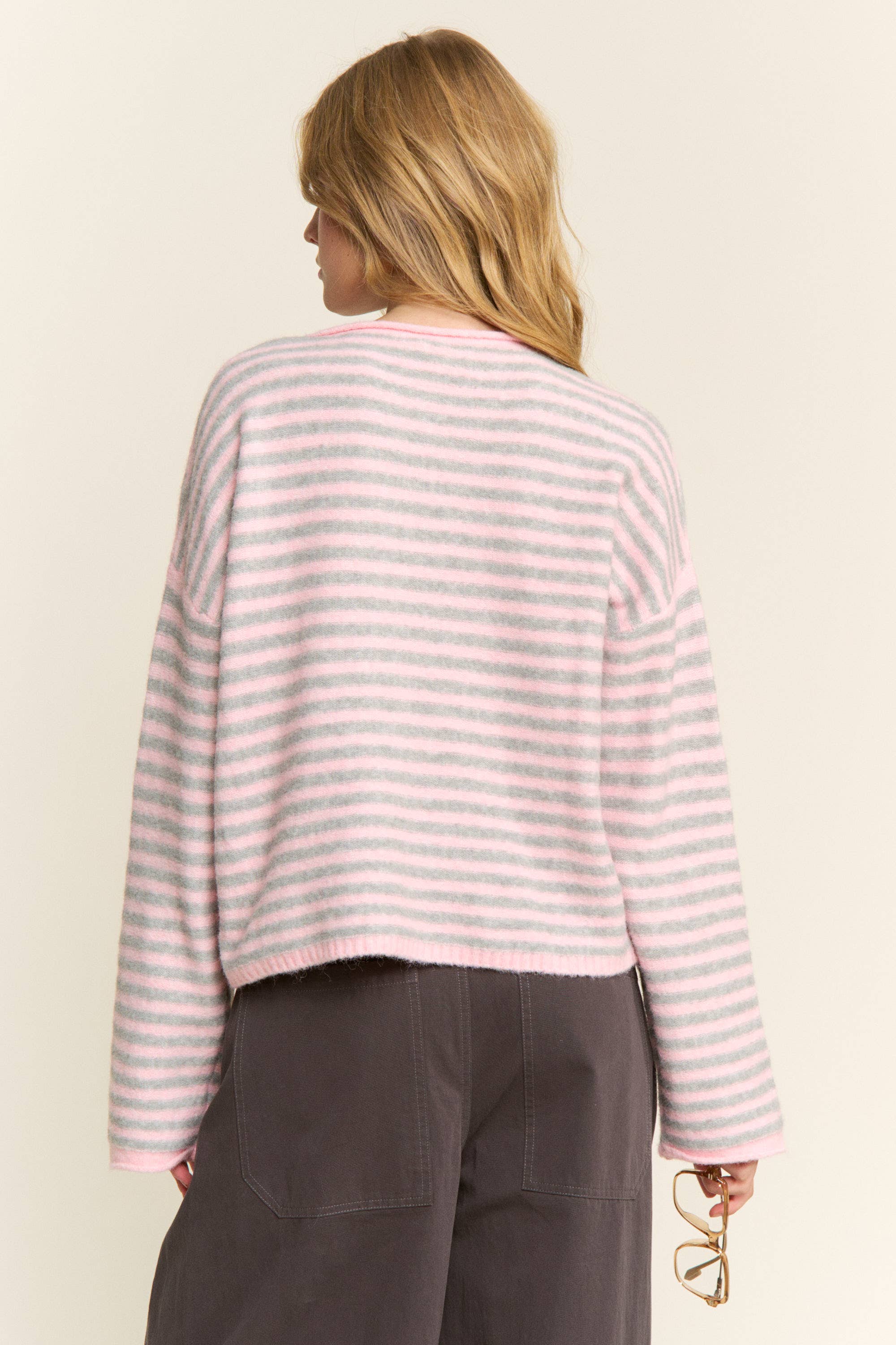 Striped Rolled Pullover Knit Sweater