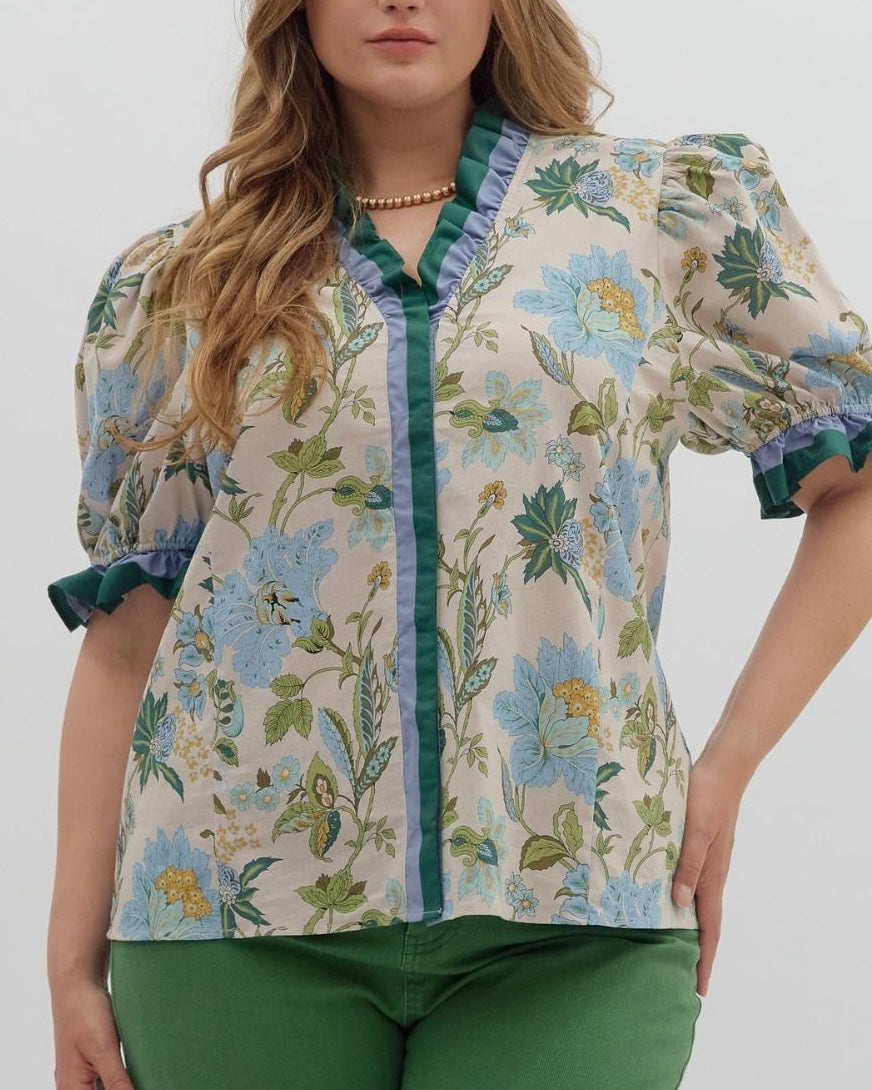 Floral Print Puff Sleeve Top - Blackbird Boutique