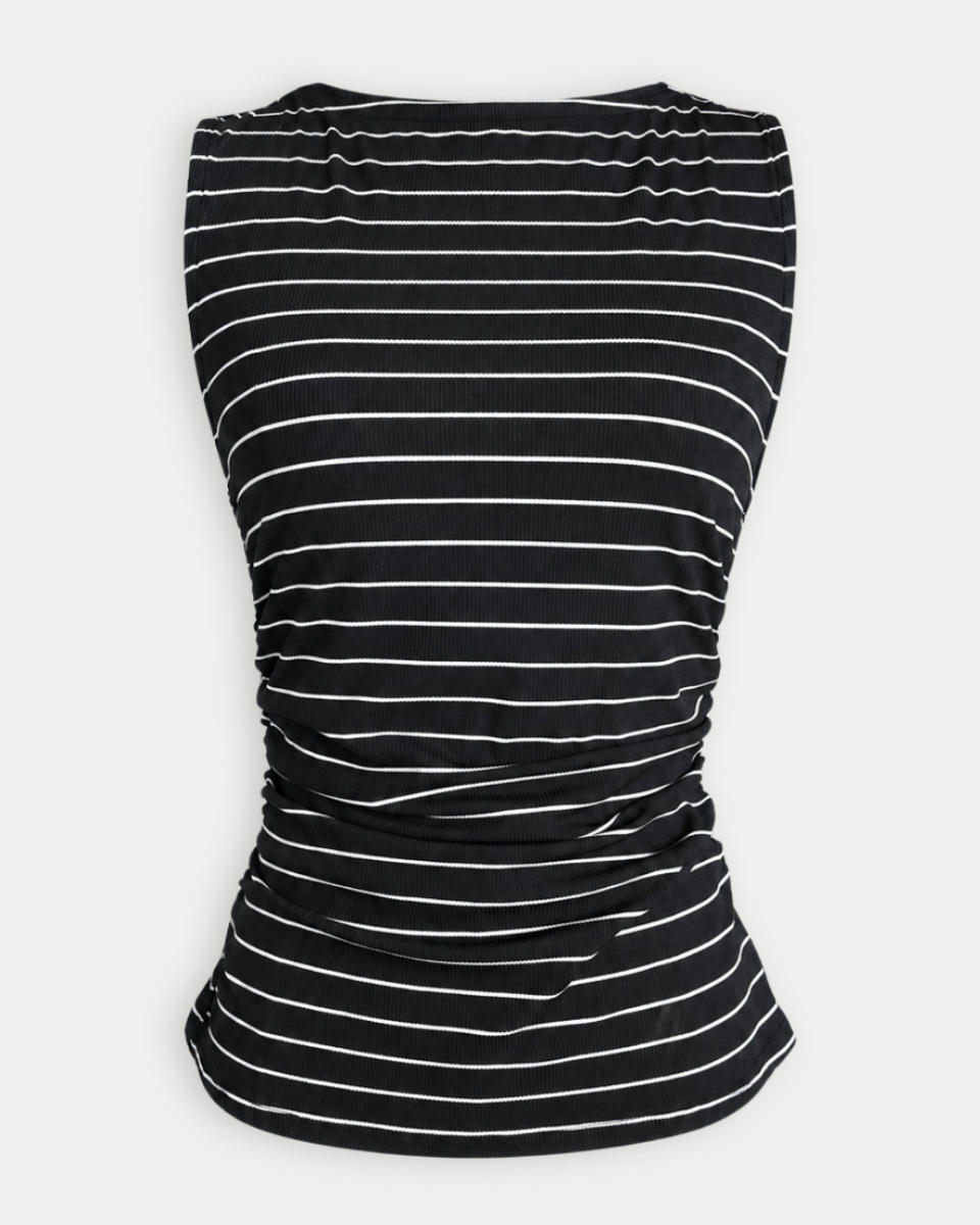 Sadie Boat Neck Top with Side Ruching and Tie Back