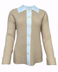 Contrast Two Tone Ribbed Button-Down Cardigan - Blackbird Boutique