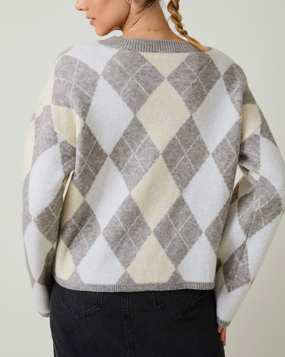 Long Sleeve Argyle Sweater