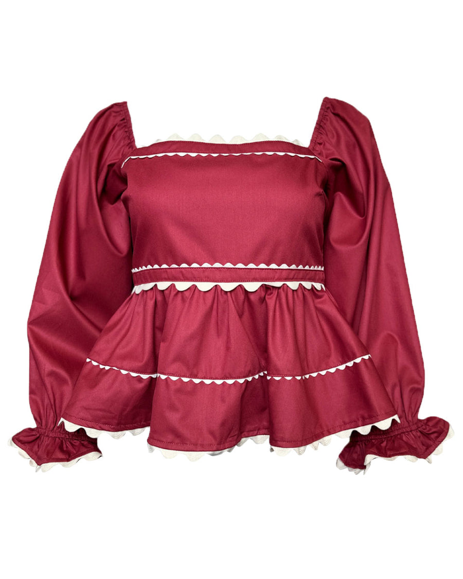 3/4 Sleeve Babydoll Top in Garnet