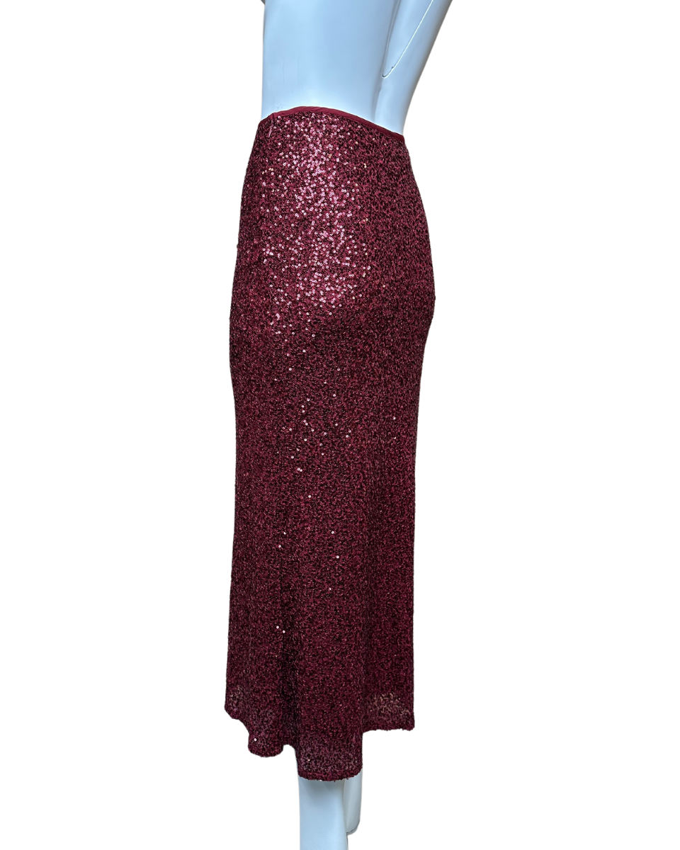 Sequin Bias Maxi Skirt in Burgundy - Blackbird Boutique