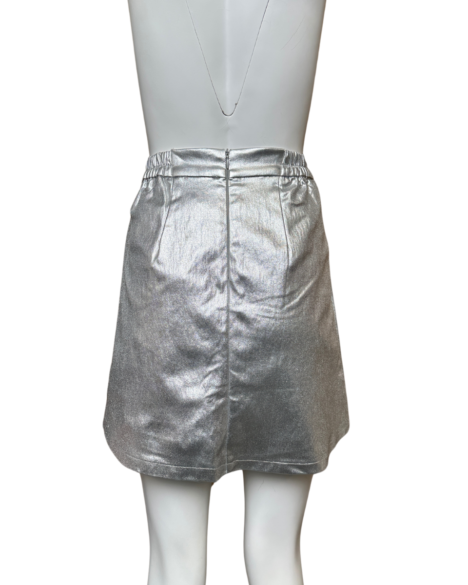 Metallic Stretch Elastic Waist Detail Skort in Silver - Blackbird Boutique