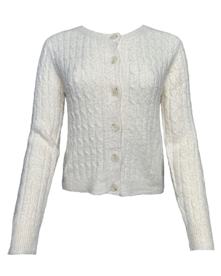 Long Sleeve Fuzzy Yarn Button Down Cardigan in Cream - Blackbird Boutique