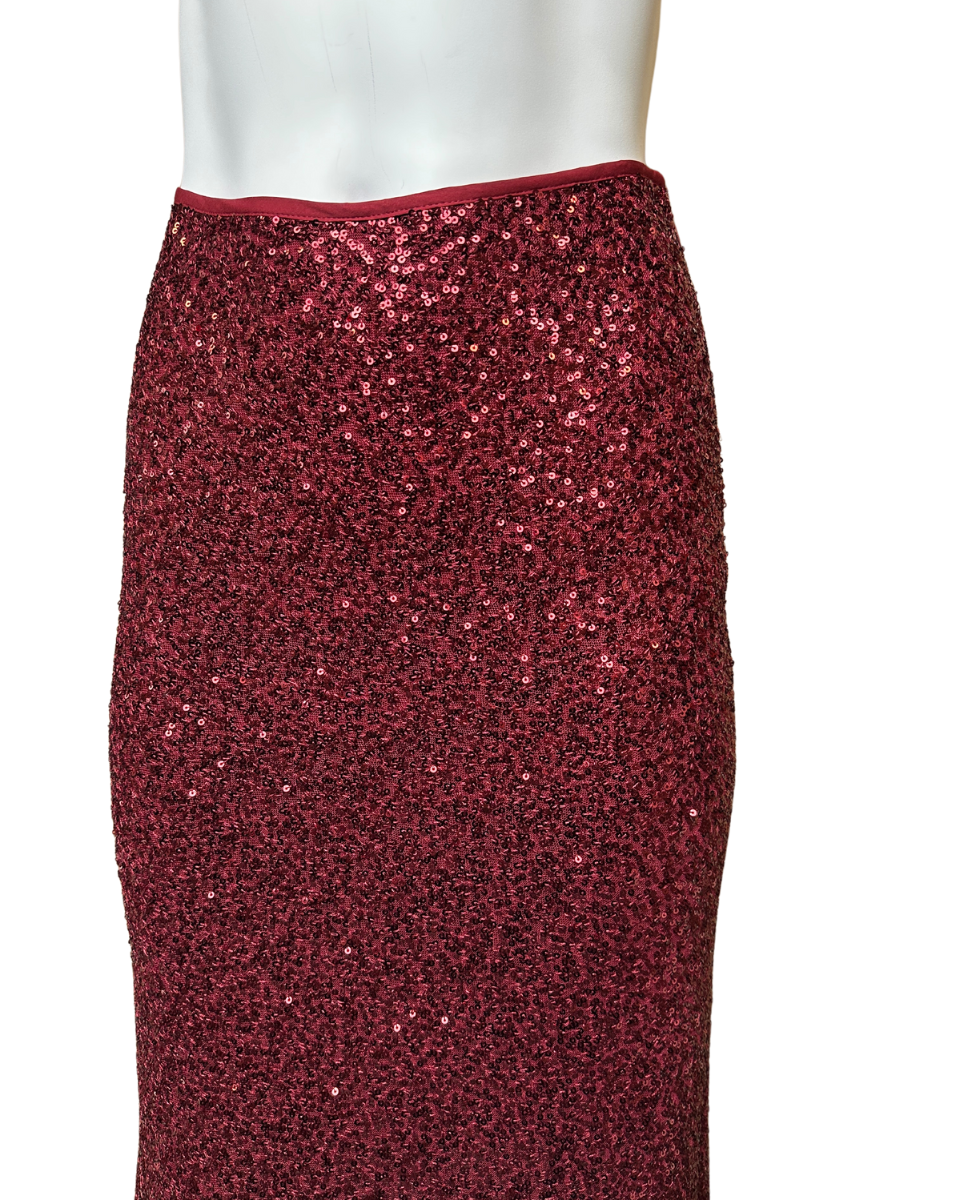 Sequin Bias Maxi Skirt in Burgundy - Blackbird Boutique