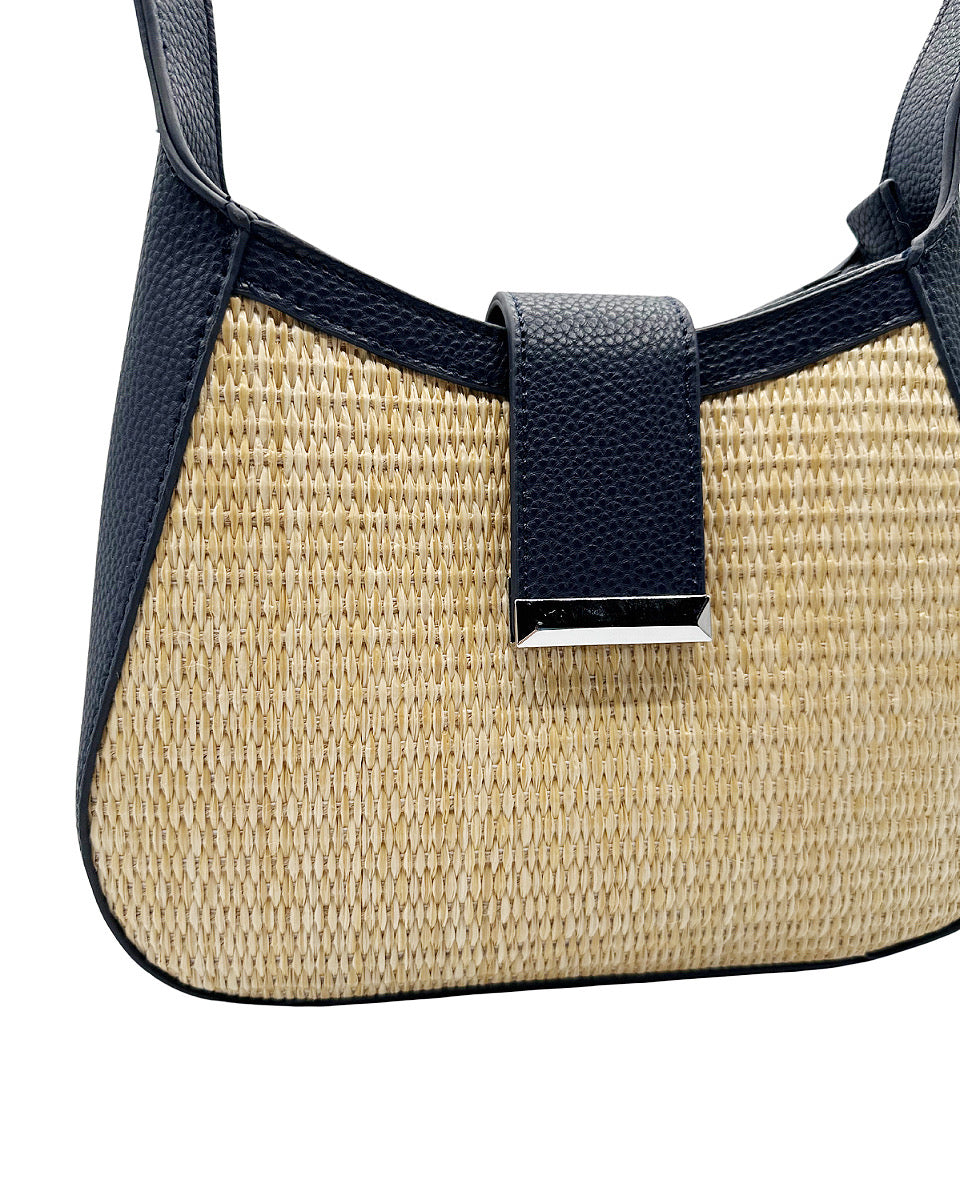 Faux Leather and Braided Straw Handbag - Blackbird Boutique