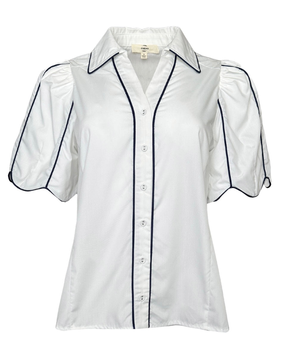 Solid Collared Button Down with Accented Contrast Piping in White - Blackbird Boutique