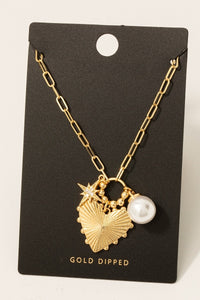 Gold Dipped Heart & Pearl Charm Necklace