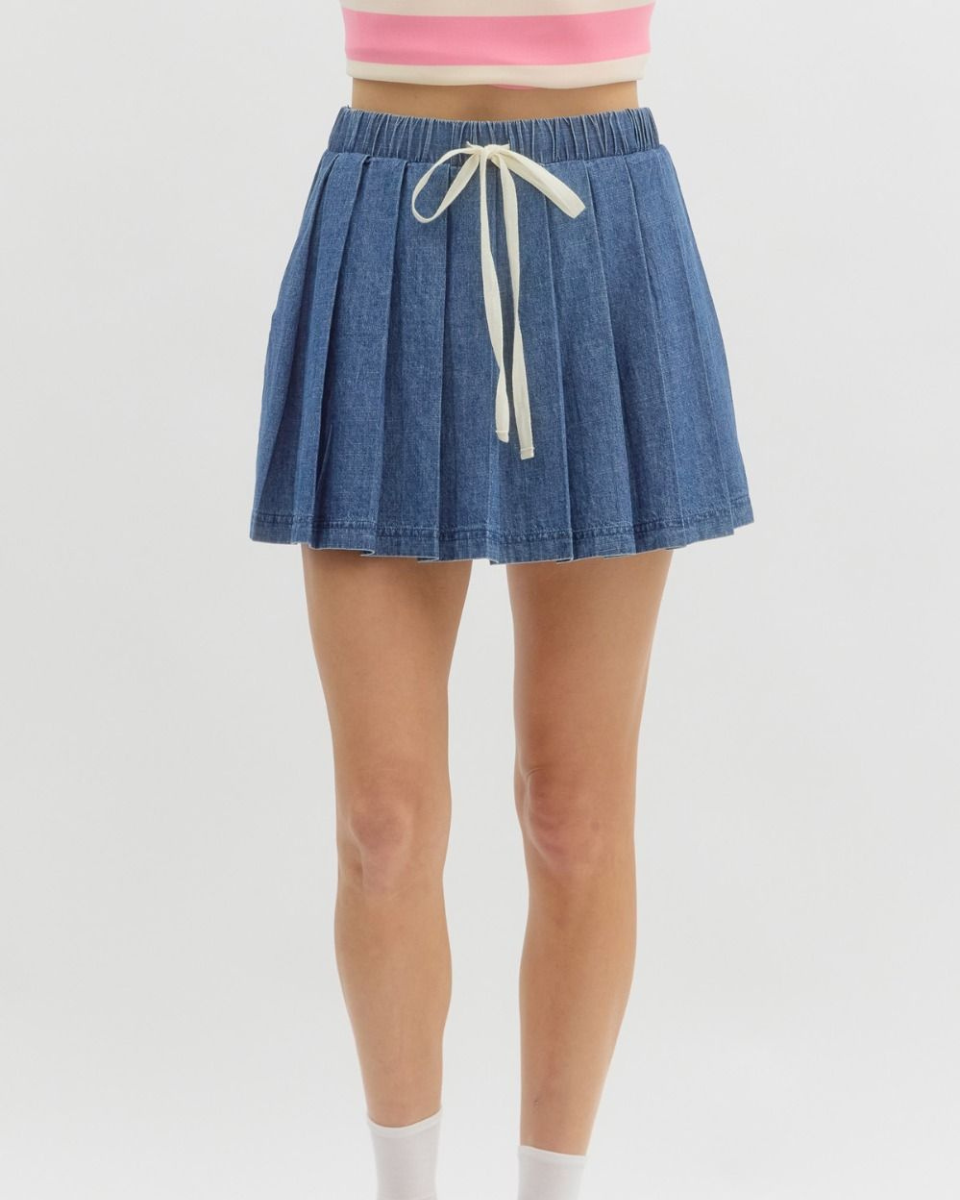 Denim Pull On Skort in Dark Denim - Blackbird Boutique