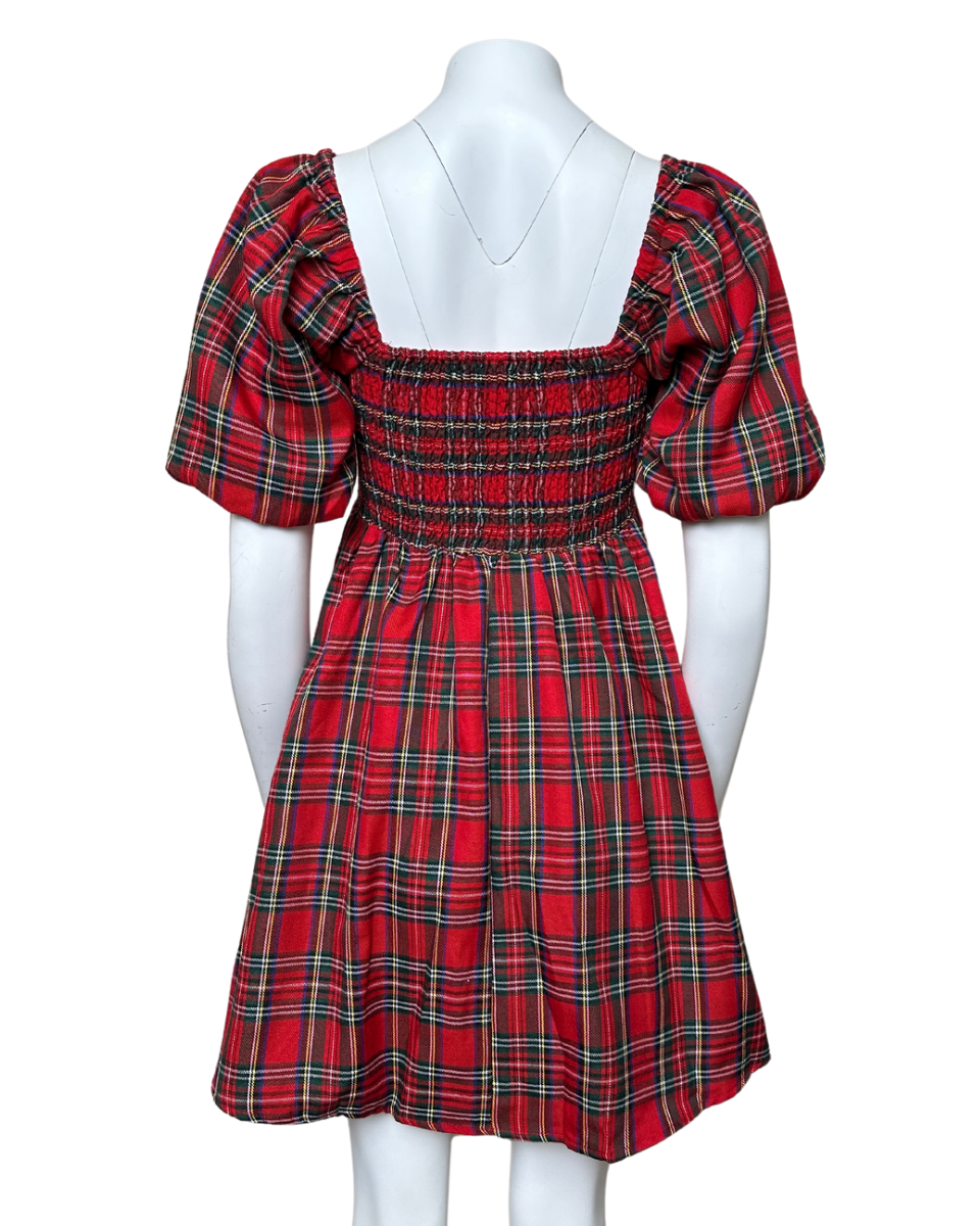 Plaid Square Neck Mini Dress in Red