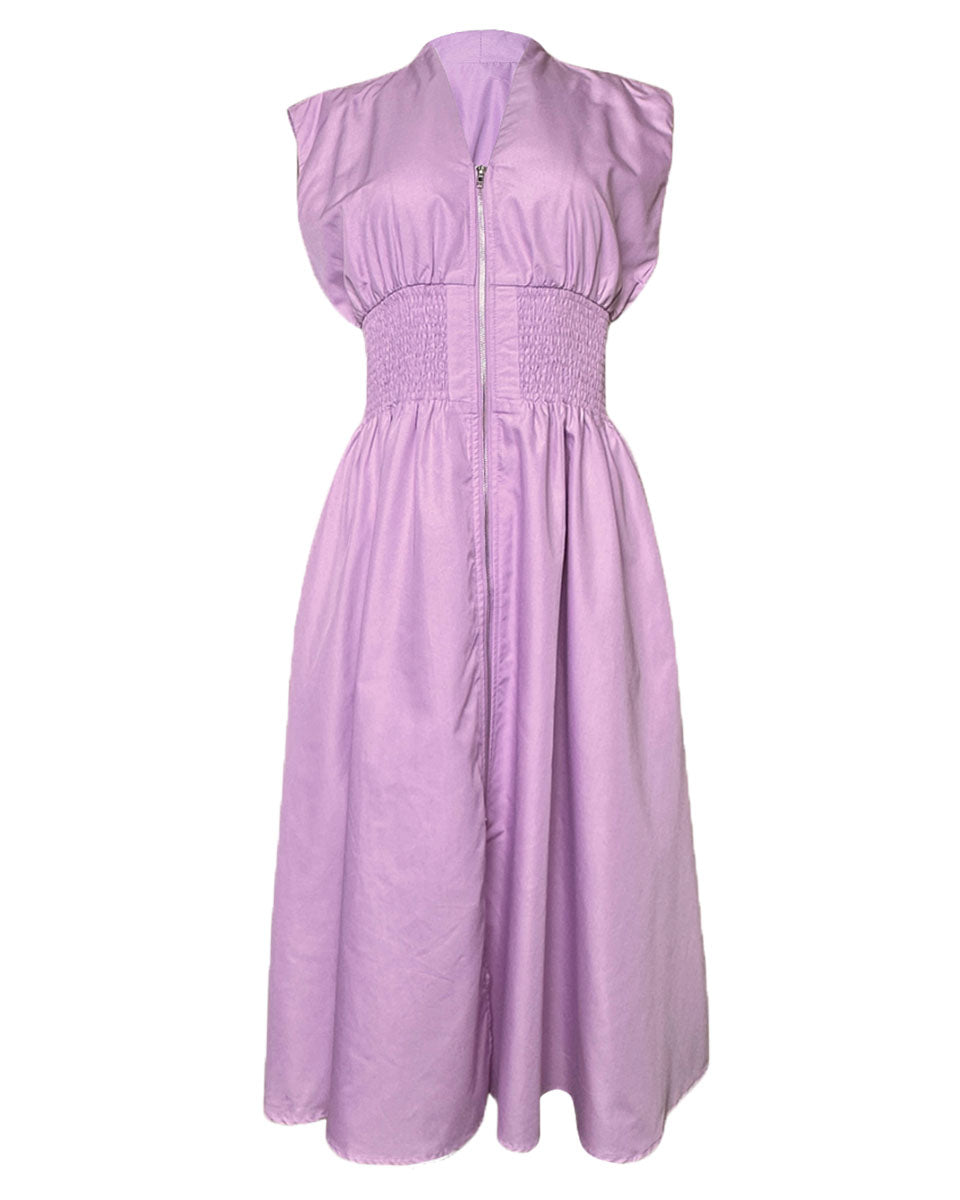 Solid V-Neck Sleeveless Midi Dress in Lavender