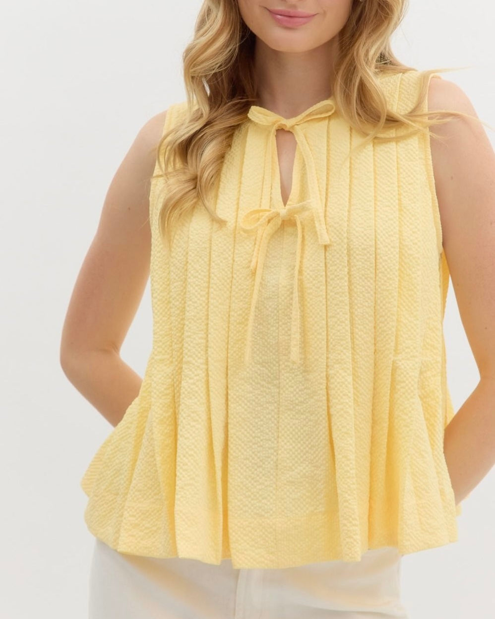 Solid Pleated Pullover Top in Lemon - Blackbird Boutique