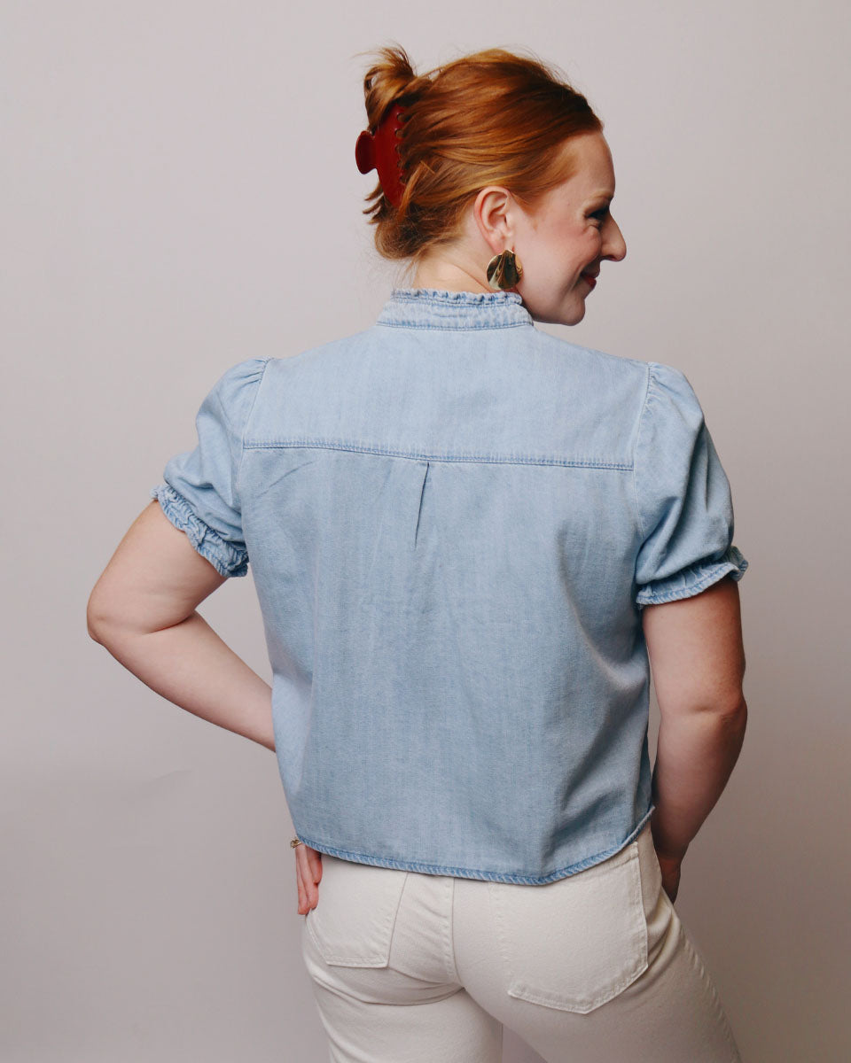 Cindy Puff Sleeve Button Up Denim Top