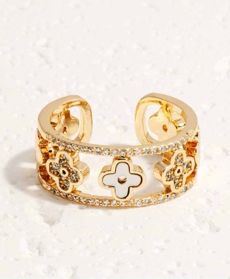 Gold Dipped CZ Clover Adjustable Ring