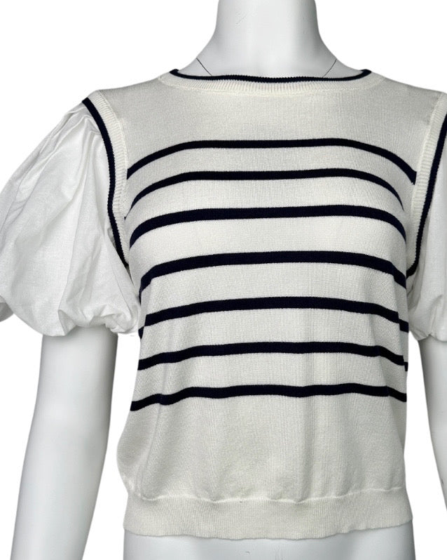 Bubble Sleeve Striped Knit Top - Blackbird Boutique