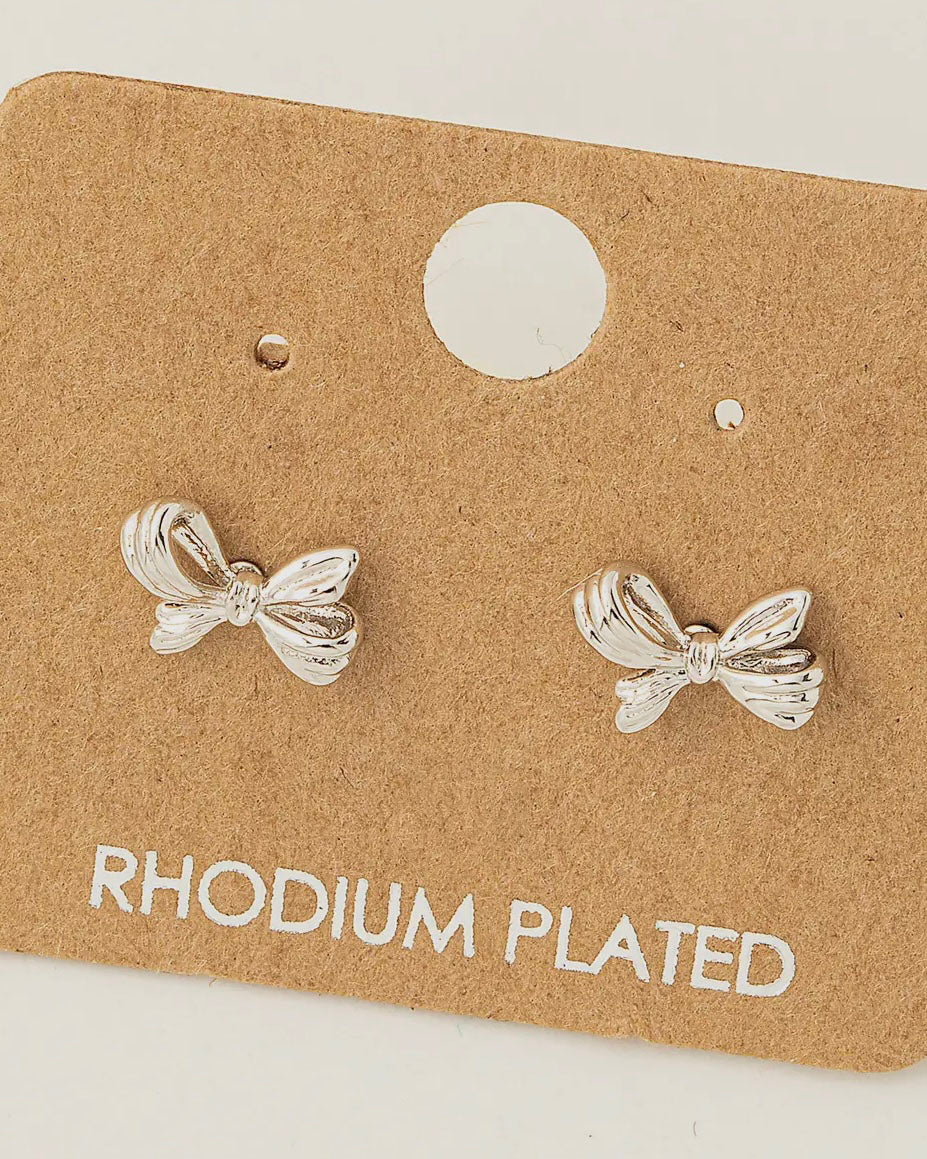 Gold Dipped Mini Ribbon Bow Stud Earrings - Blackbird Boutique