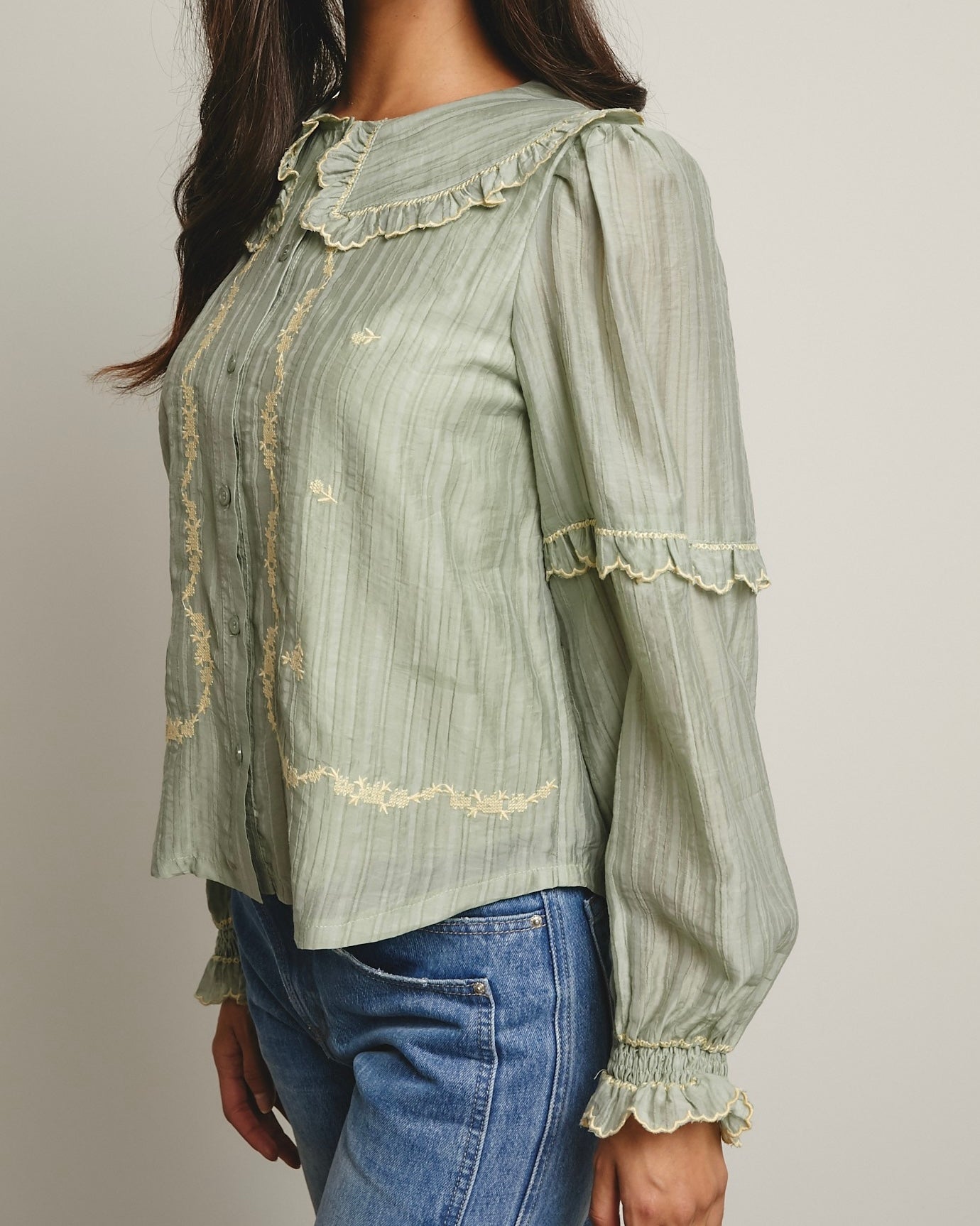 Embroidered Ruffle Collar Blouse - Blackbird Boutique