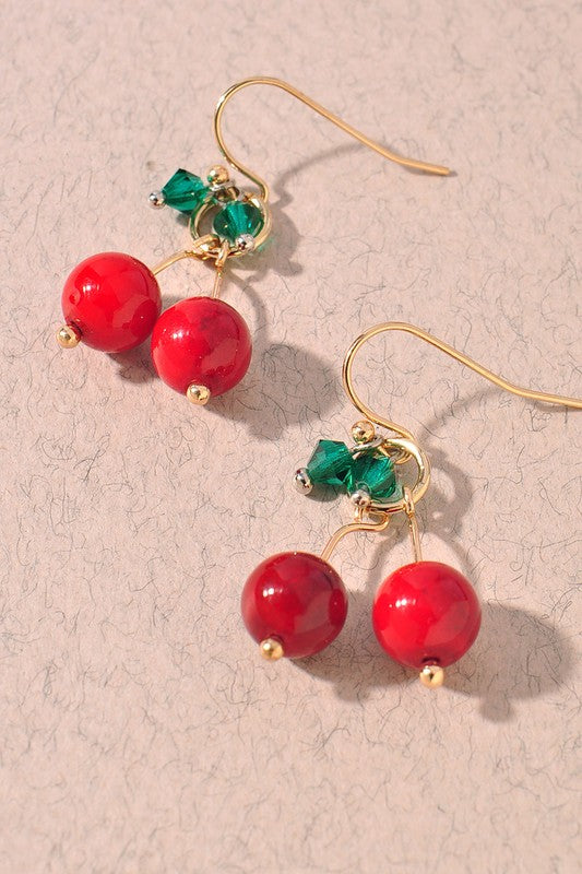 Cherry Bead Dangle Earrings - Blackbird Boutique