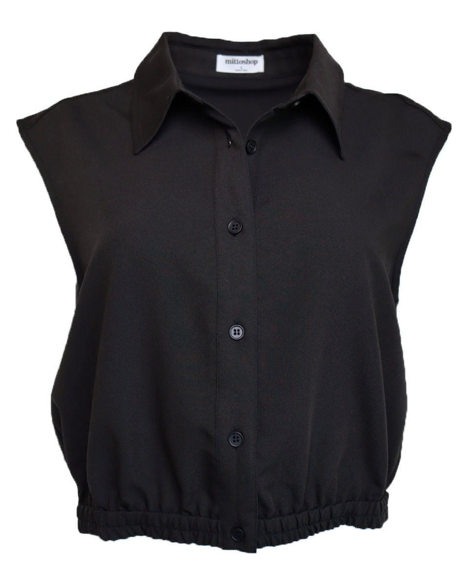 Black Crop Button Down Shirt - Blackbird Boutique