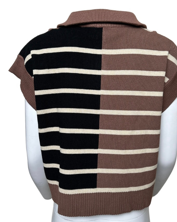 BROWN MULTI SWEATER VEST - Blackbird Boutique