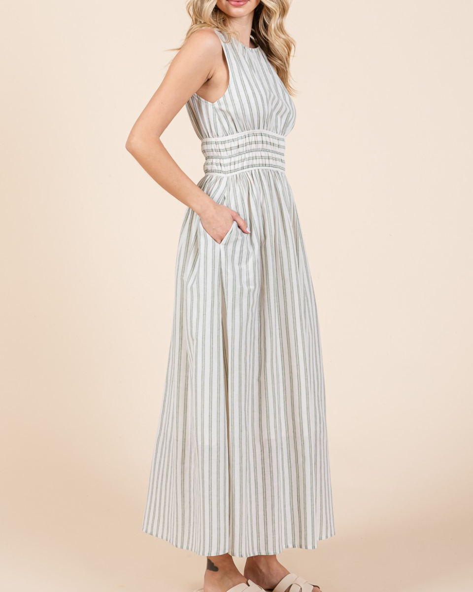 Striped Linen Blend Maxi Dress - Blackbird Boutique