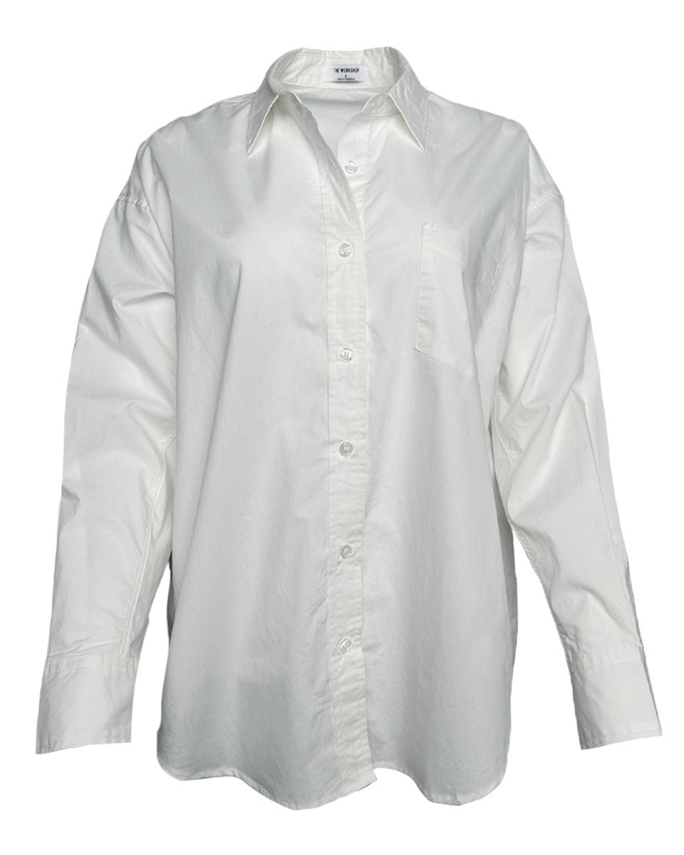 Relaxed Button Down Long Sleeve Shirt in White - Blackbird Boutique
