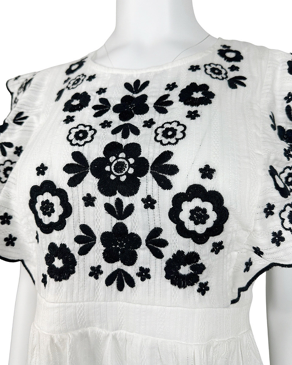 Ivory and Black Embroidered Top - Blackbird Boutique