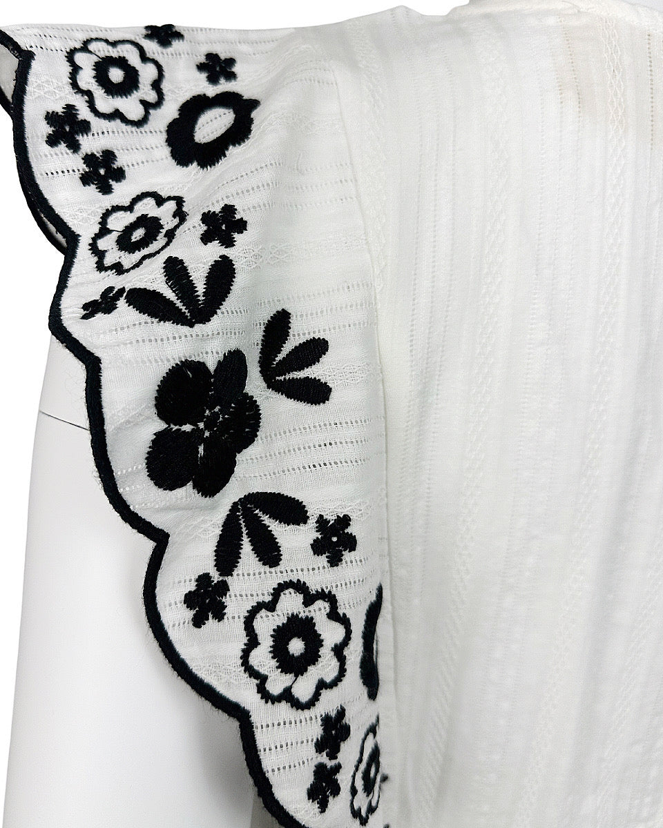Ivory and Black Embroidered Top - Blackbird Boutique