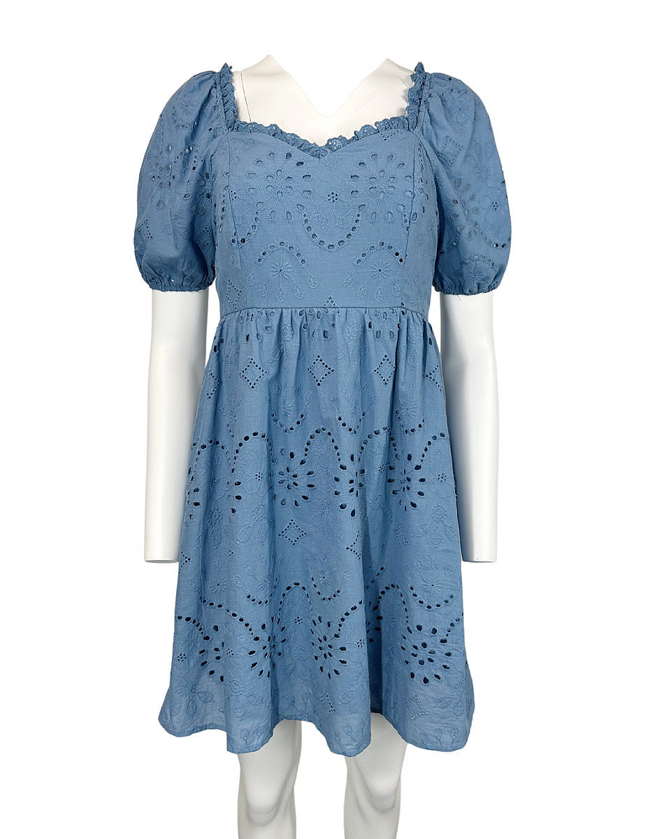 Blue Eyelet Mini Dress - Blackbird Boutique