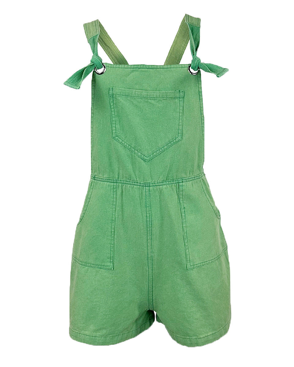 Lime Green Washed Overall Shorts - Blackbird Boutique