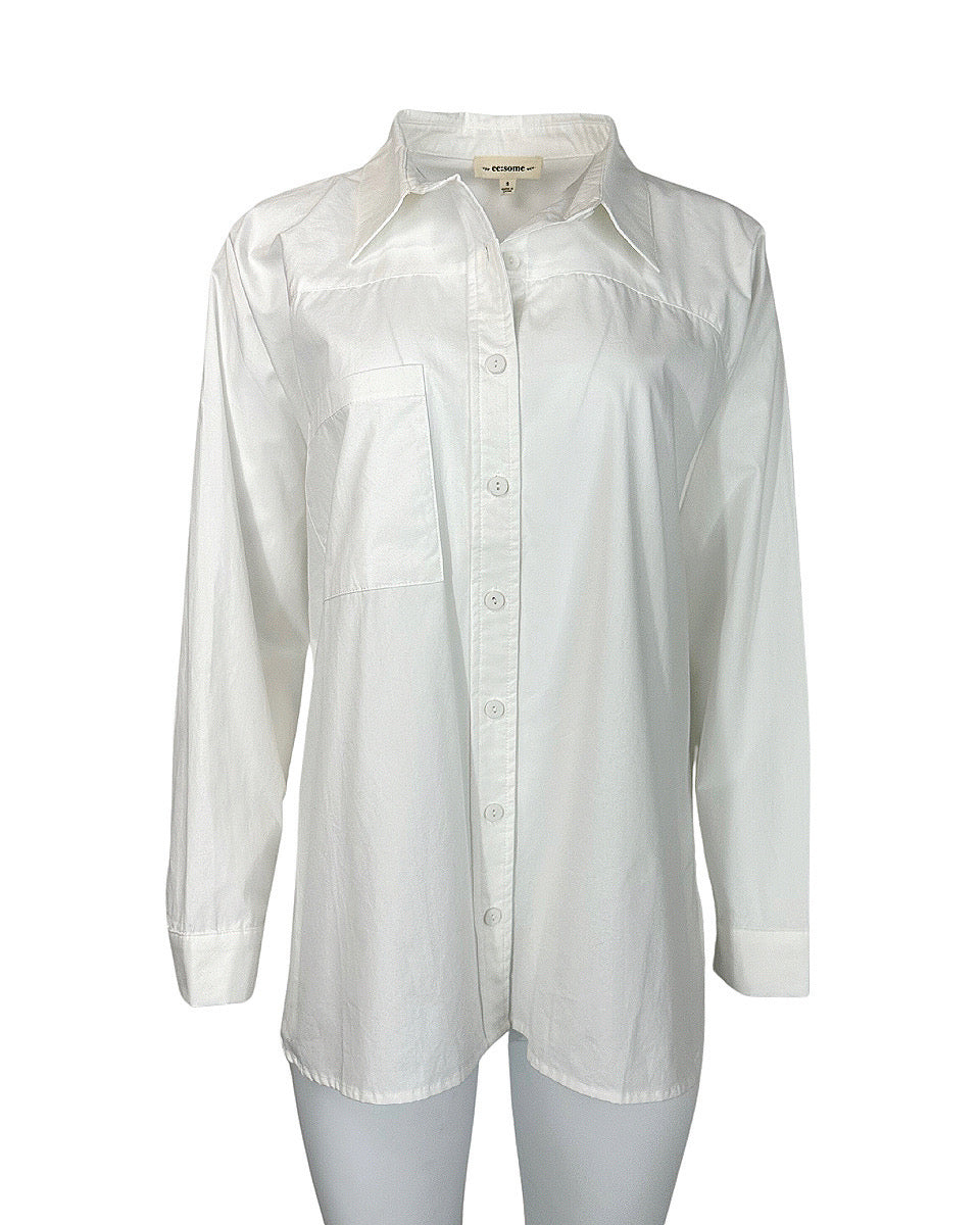 Oversized Off White Cotton Button Down Shirt - Blackbird Boutique