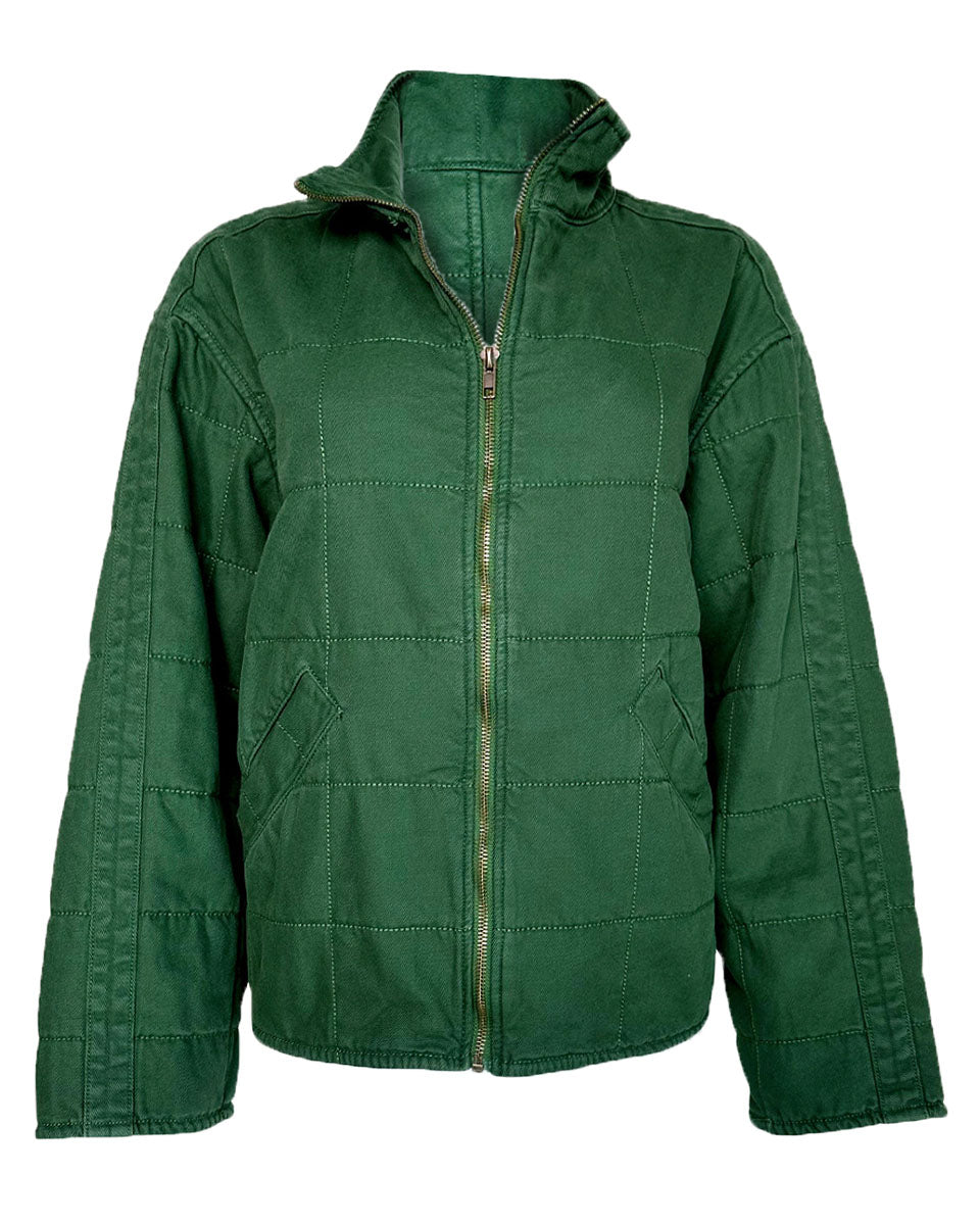 Quilted Denim Jacket - Green - Blackbird Boutique