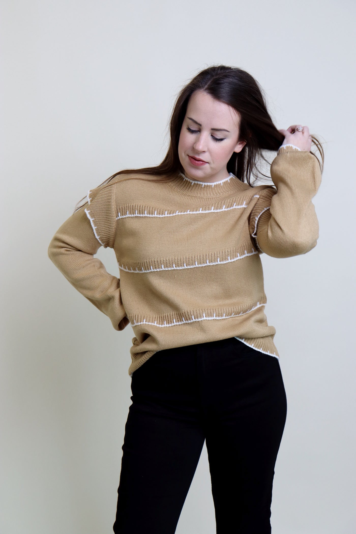 Taupe Scalloped Sweater - Blackbird Boutique