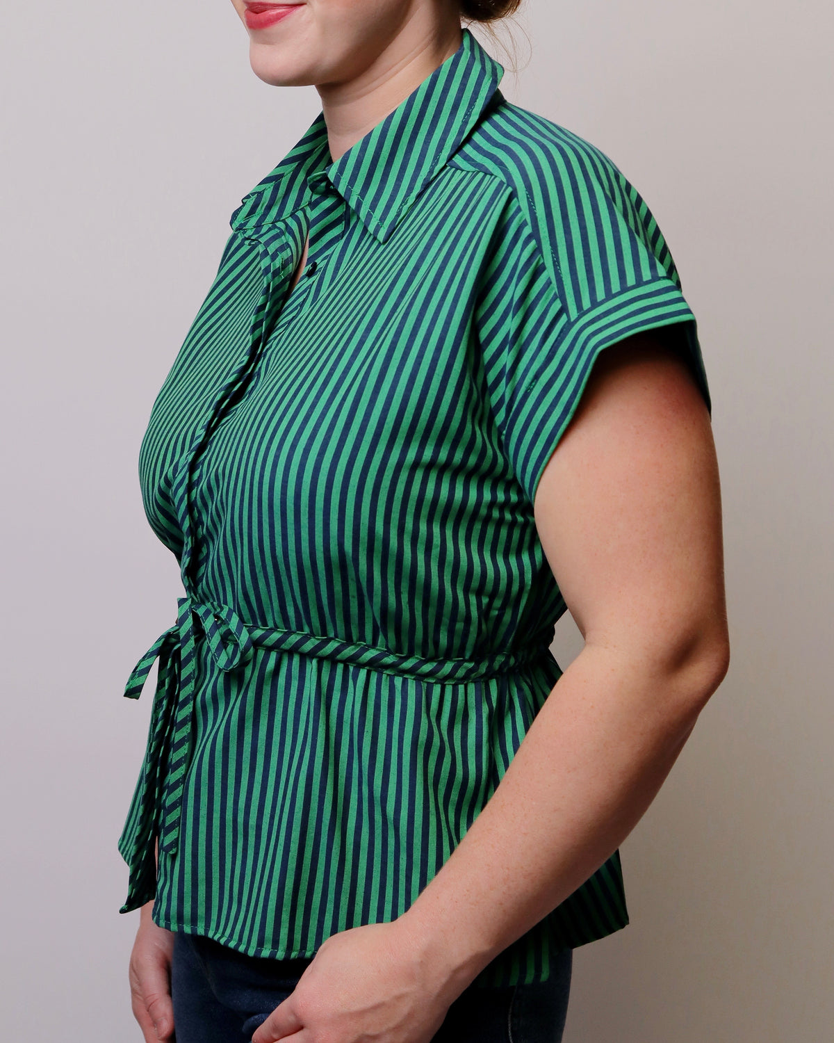 Hazel Striped Button Front Adjustable Waist Top - Blackbird Boutique