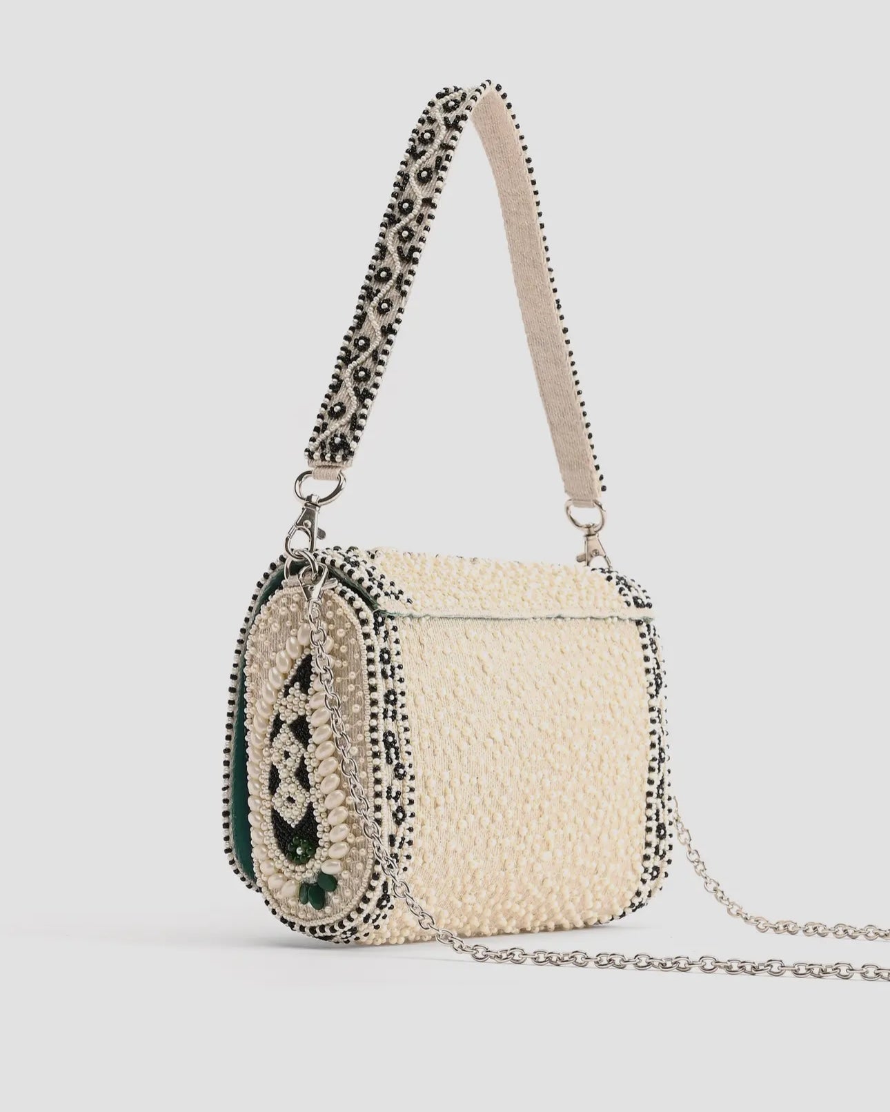 Emerald Stone Hand Embellished Shoulder Bag