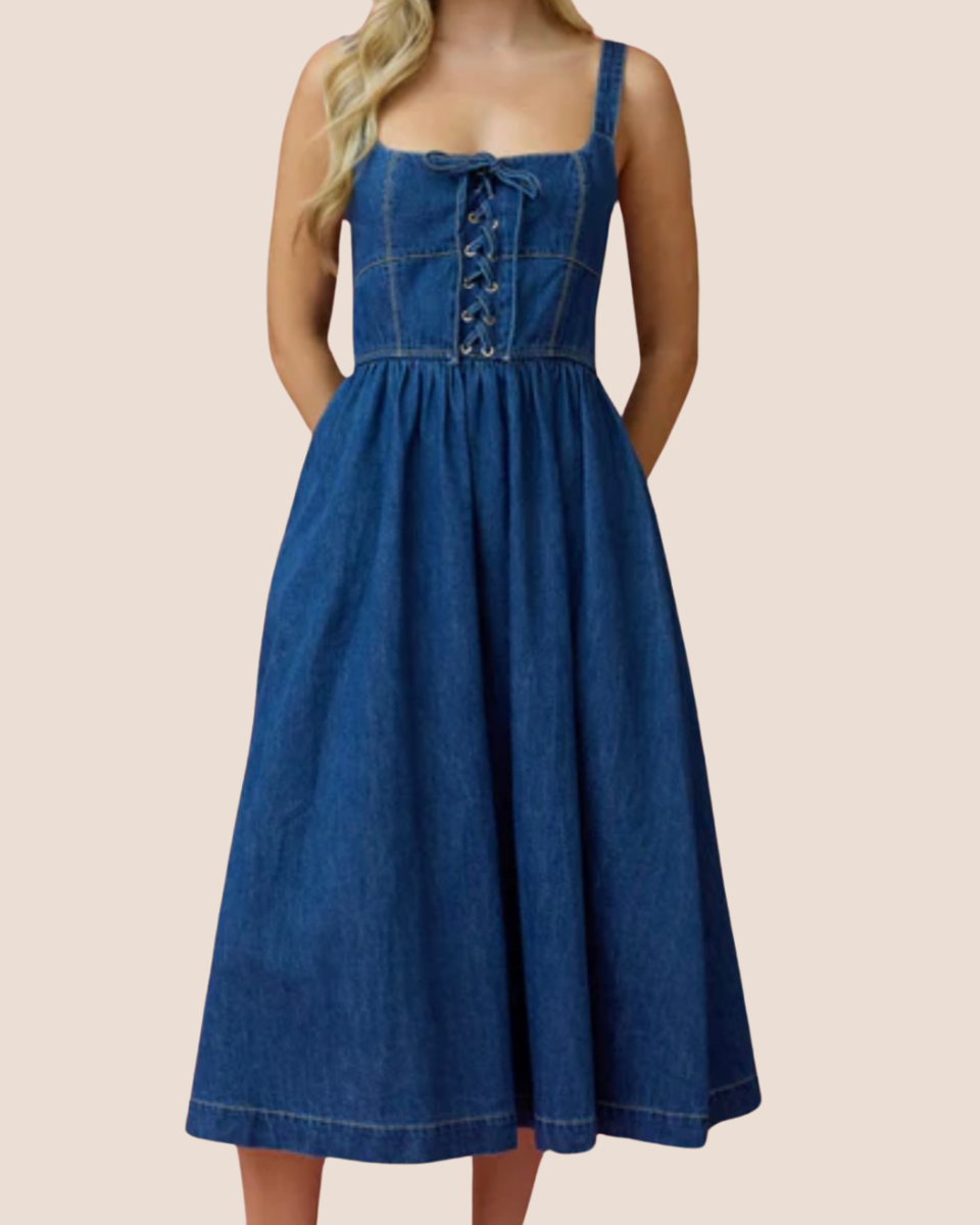 Lace Up Sleeveless Denim Midi Dress - Blackbird Boutique