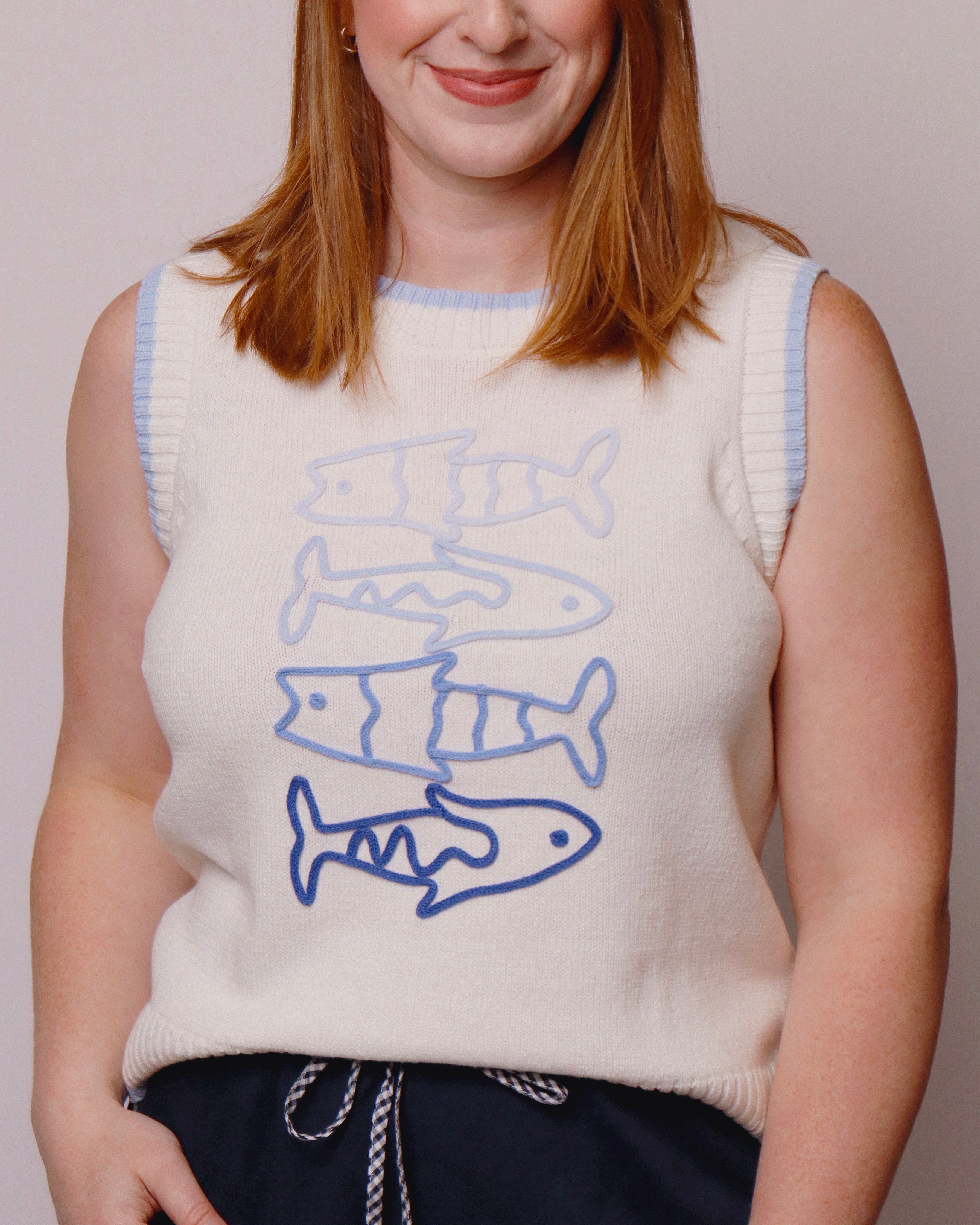 Angel Sardine Embroidered Sweater Vest - Blackbird Boutique