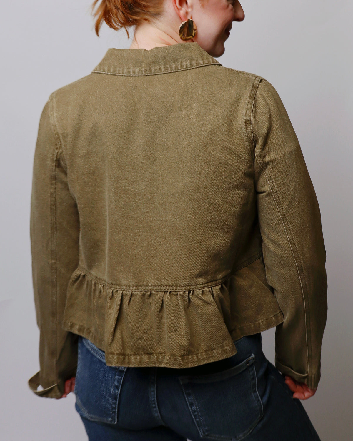 Aria Denim Peplum Hem Front Button Jacket