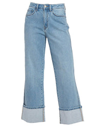 SUPER HIGH RISE CUFFED BAGGY STRAIGHT JEANS - Blackbird Boutique