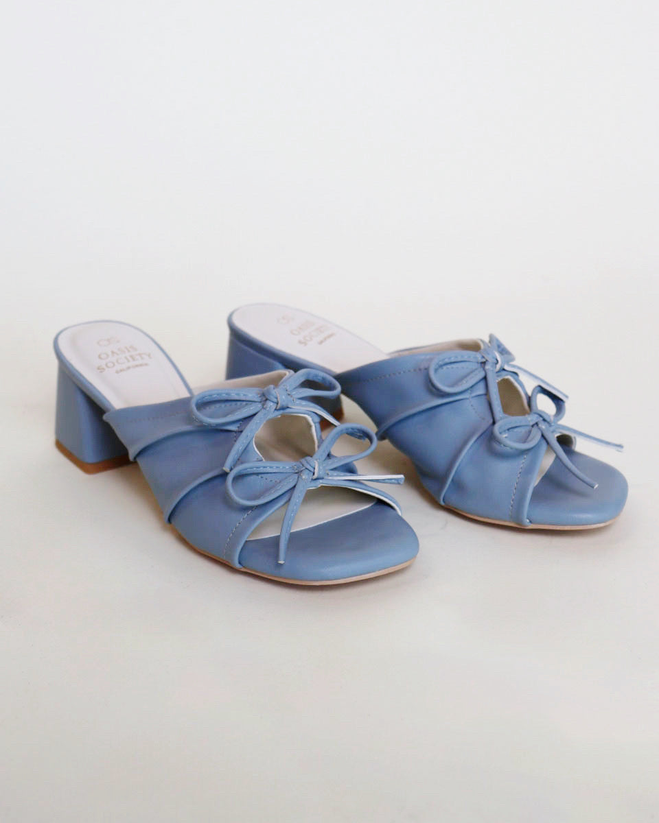 Double Bow Heeled Sandals in Blue - Blackbird Boutique
