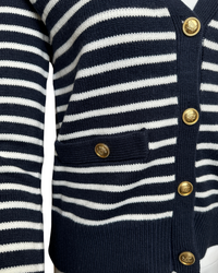 STRIPED KNIT CARDIGAN IN NAVY - Blackbird Boutique