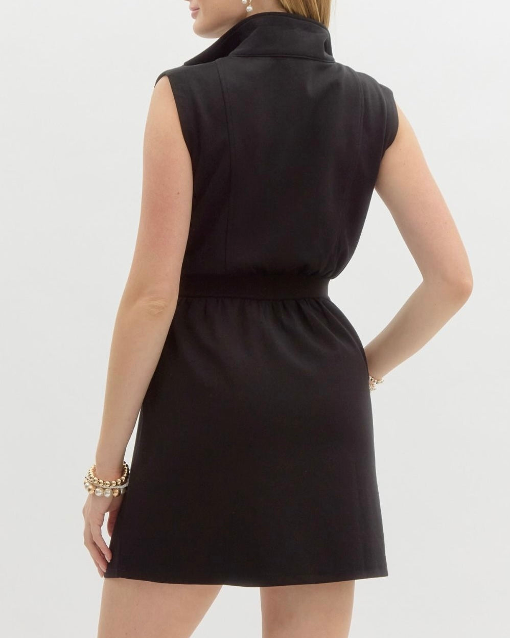 Solid Sleeveless Zip-Up Mini Dress in Black - Blackbird Boutique