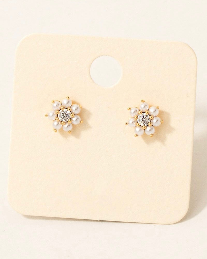 CZ Stud Glass Pearl Earrings - Blackbird Boutique