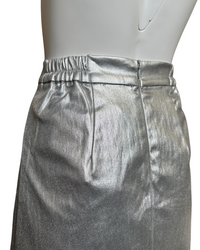 Metallic Stretch Elastic Waist Detail Skort in Silver - Blackbird Boutique