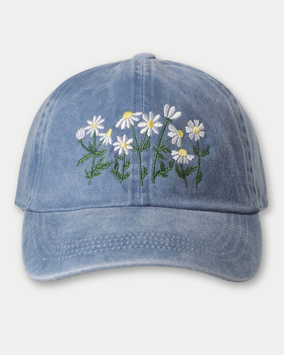 Daisy Bloom Embroidered Cotton Baseball Cap